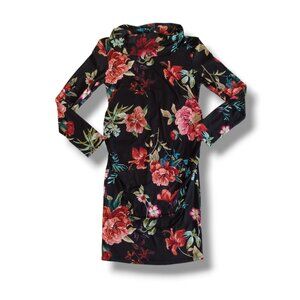 Mother Bee Maternity Dress Long Sleeve Cowl Neck Floral Bodycon Black Red Size M